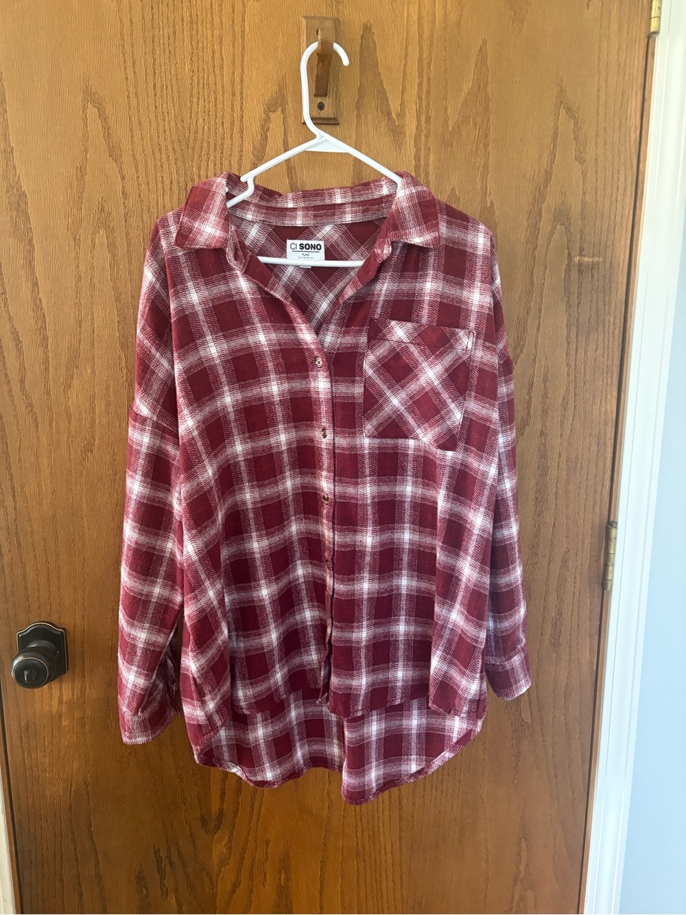 Ci Sono Red and White Plaid Button-Front Shirt